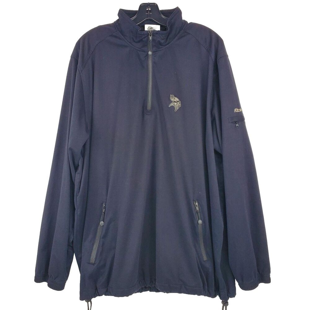 Vintage MINNESOTA VIKINGS Jacket Adult Large Black REEBOK Pullover Windbreaker